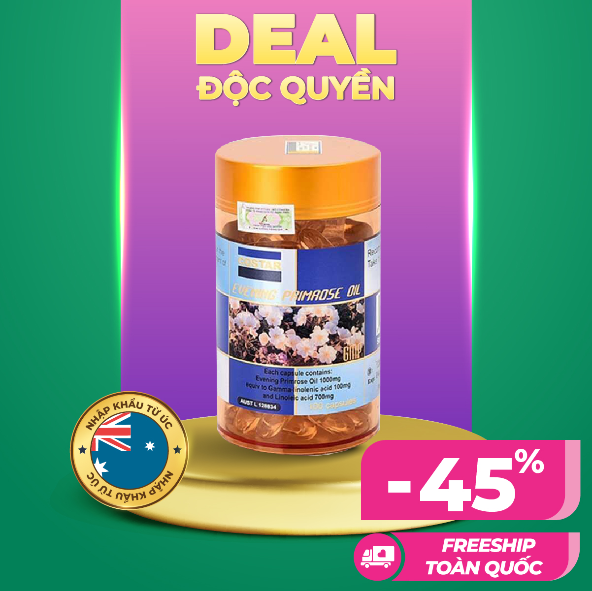 Sản phẩm Viên Uống COSTAR Tinh Dầu Hoa Anh Thảo 1000mg | Lọ 100 viên